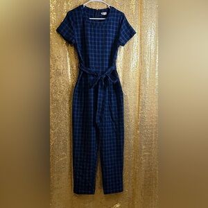 Stylish Blue Checkered Jumpsuit